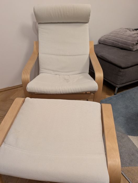 Fotoliu + taburet IKEA POÄNG Premium – Furnir Stejar Husă Hillared Bej