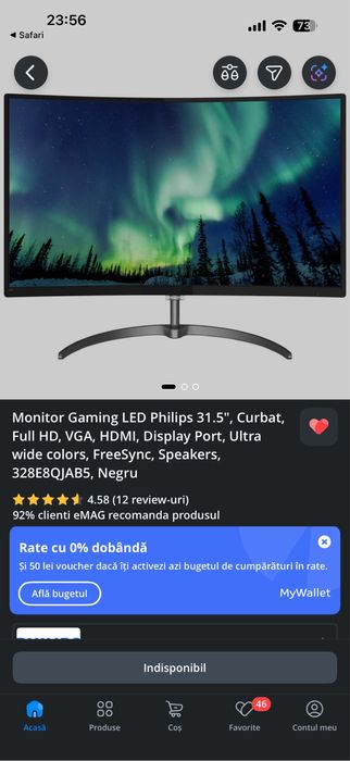 Monitor gaming LED FullHD 31,5” Curbat Philips 328e