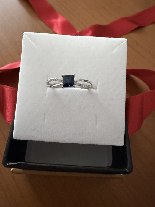 Inel Kultho marime 52: aur alb 14k, safir si diamante