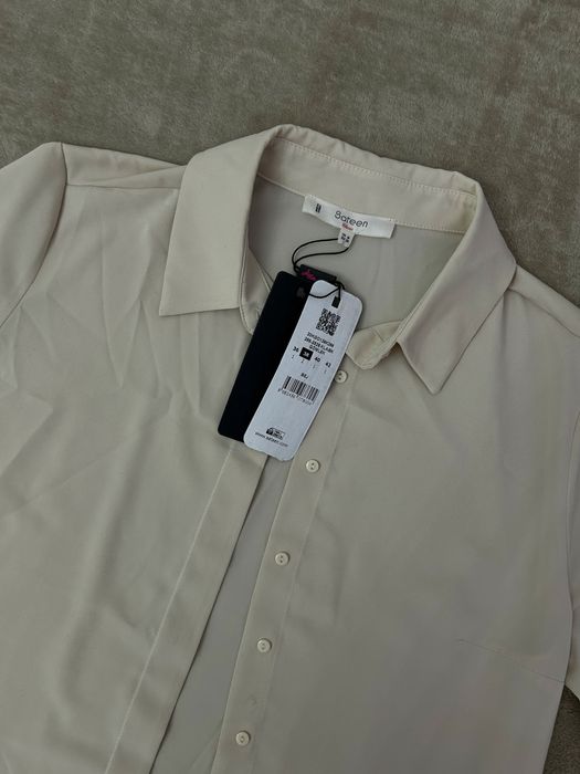 Блузка рубашка бежевая,  классическая