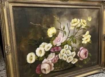 Rafinata pictura-ulei pe panza-semnata-Buchet floral-Olanda