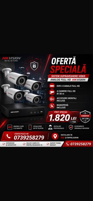 Sistem Supraveghere Video Hikvision  4 Camere + Manopera