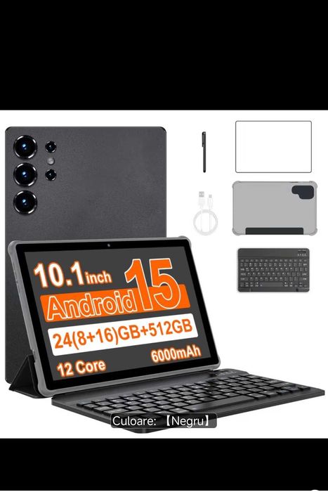 Tabletă Android 15, 24GB /512GB+Tastatura+Husa+Pen+Cablu date+2xFolie protectie