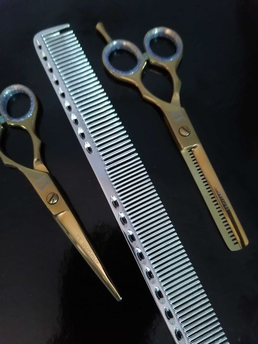 Set Foarfeci profesionale jaguar tuns filat pieptăn 5,5 auriu