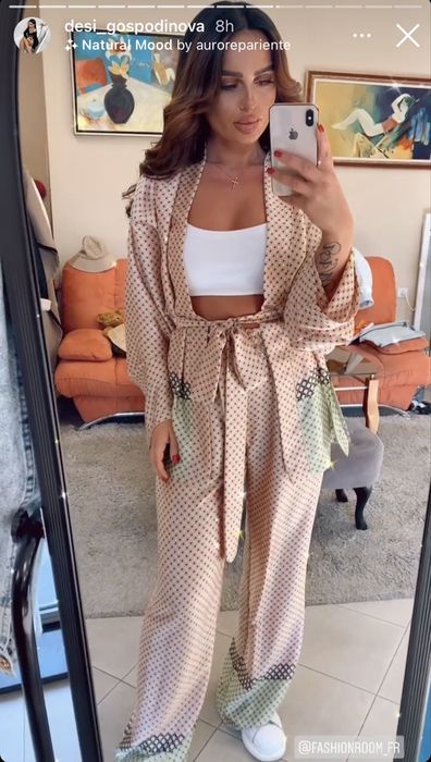 Fashion room сатениран сет комплект от две части  от панталон и кимоно