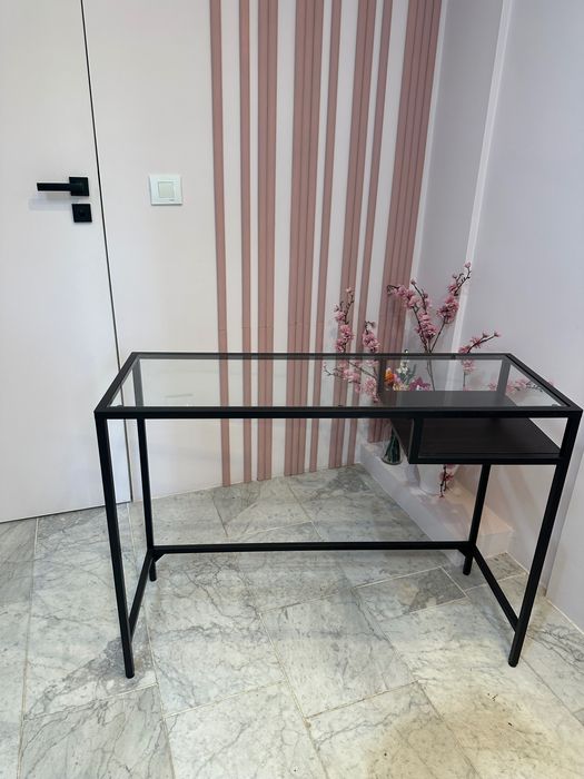 Masă laptop, negru-maro/sticlă