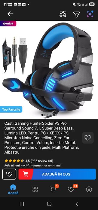 Casti Gaming HunterSpider V3 Pro, Surround Sound 7.1, Super Deep Bass