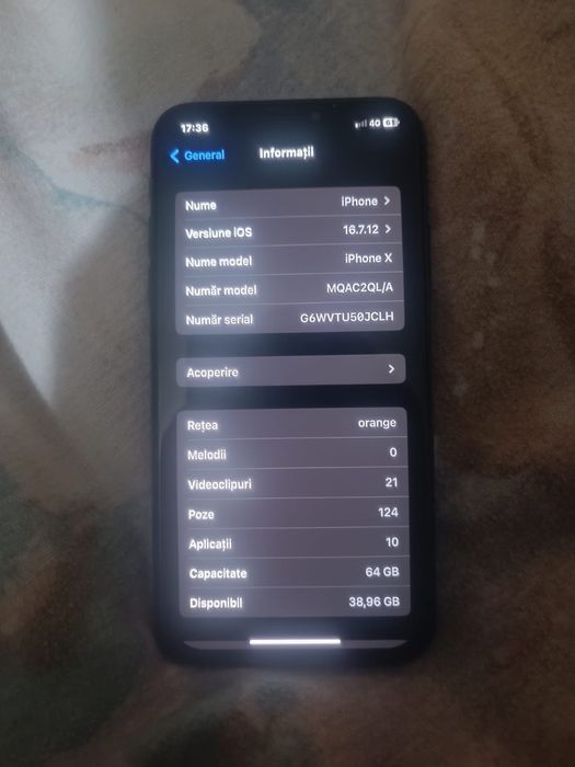 Vand iphone x baterie 100% 64 GB