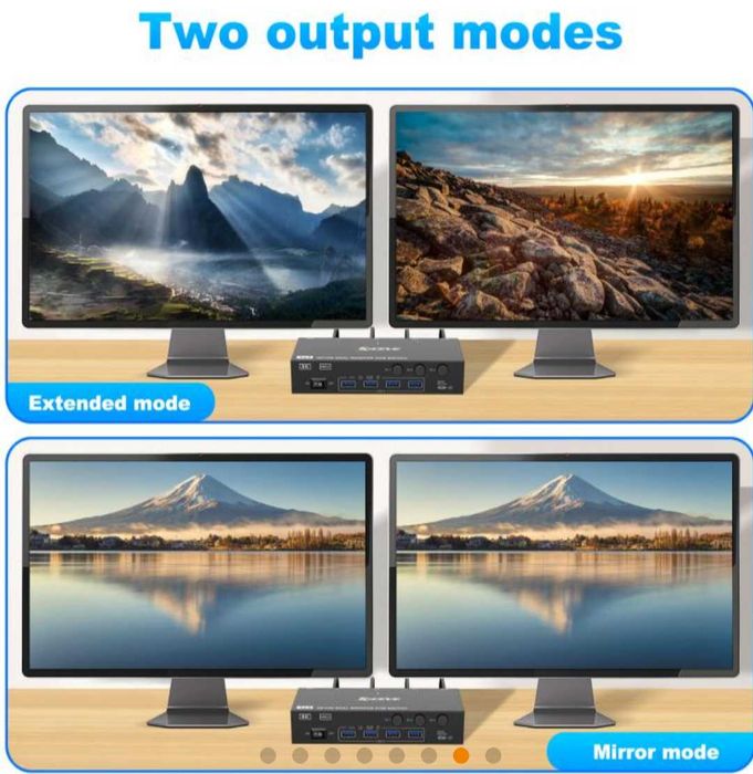 8K 60Hz KVM превключвател за 2 монитора и 3 компютъра Displayport и HDMI 4K 144Hz,KCEVE KVM302DH
