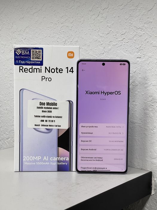 Redmi not 14 pro 512 xotira 12 aperatifka