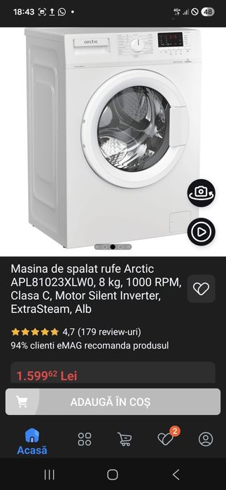 Masina de spălat Artic 1-8kg motor invertor