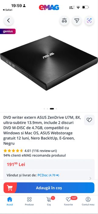 DVD writer Asus ZenDrive 8x 13 mm