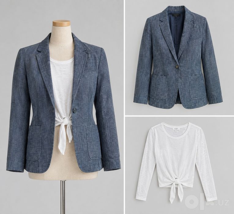 Talbots, petite 2, Пиджак лен с хб подкладка и кофта banana Republic