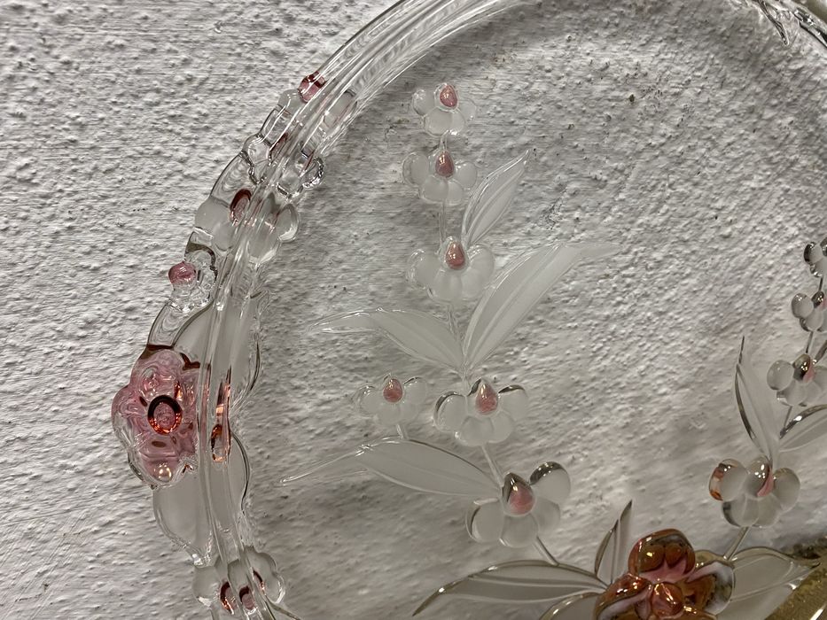 Голям поднос цветен кристал релефни орнаменти Германия 1960