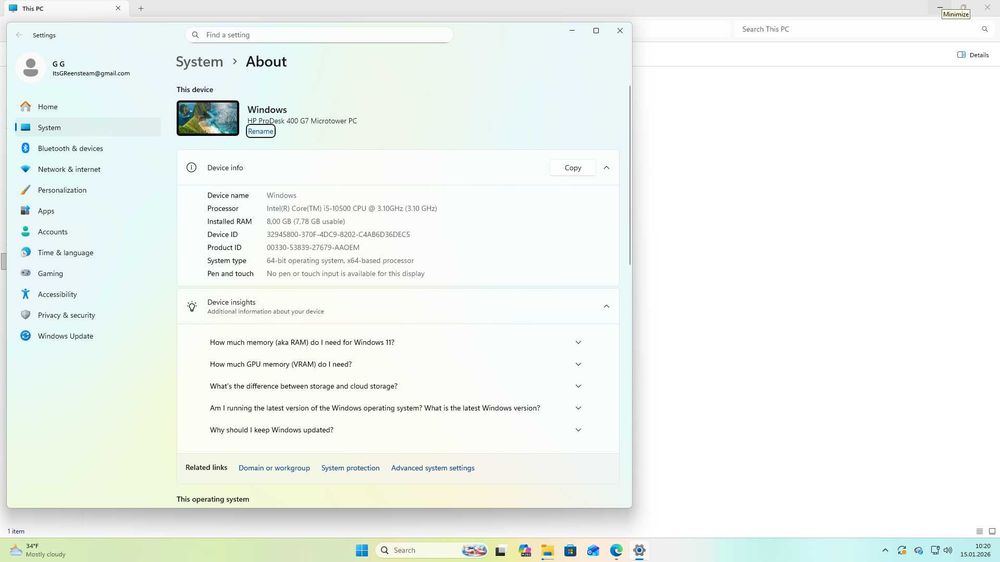 PC HP ProDesk 400 G7, i5-10500, 8GB RAM, 512GB SSD, Windows 11