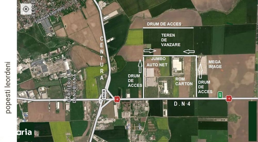 Teren de vanzare, 24.000 mp,deschidere  45 ml, DN4, Popesti Leordeni