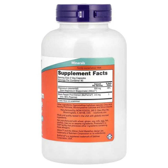 NOW Foods Magnesium Glycinate BioPerine Глицинат магния магний magniy