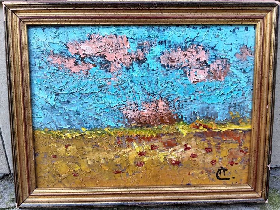 Tablou vechi - peisaj de vara - semnat AC ( Alexandru Ciucurencu)