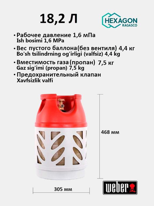 Легкие Норвежские газовые баллоны  Hexagon 12,5л-33,5л гарантия 2 года