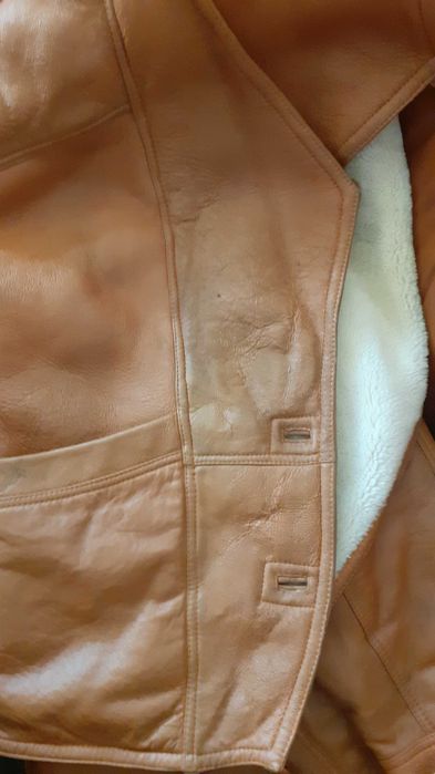 дамско палто кожух, естествена телешка кожа, кафяво супер