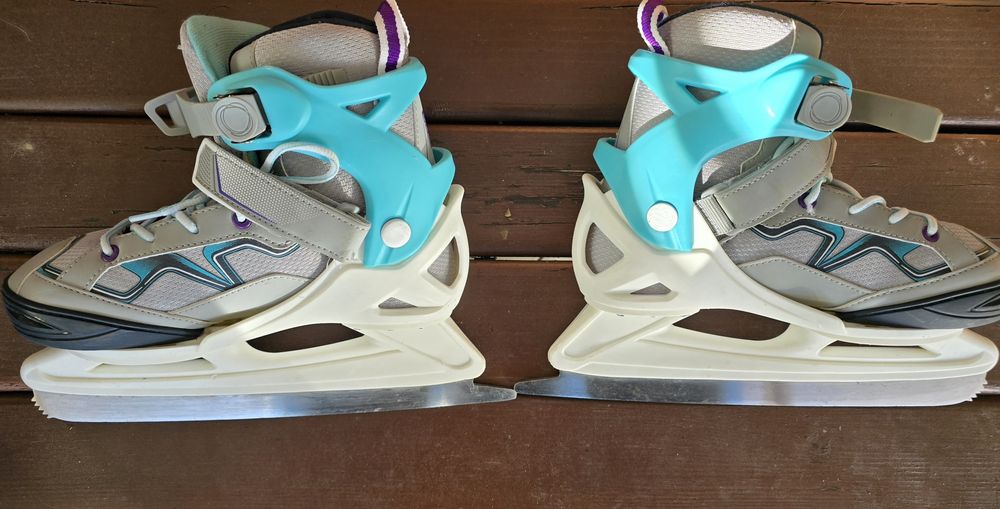 Patine de gheață Oxelo fit 100 gri-turcoaz, 35/38, otel