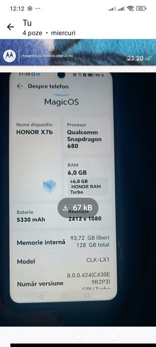 Honor x7b,6gb RAM,128gb,funcțional,nu e spart