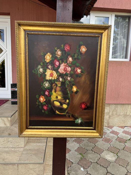 Tablou pictura in ulei pe panza - rama lemn aurie