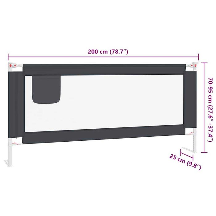 Bară de pat pentru copii mici 200x25 cm, material textil, gri închis VidaXL