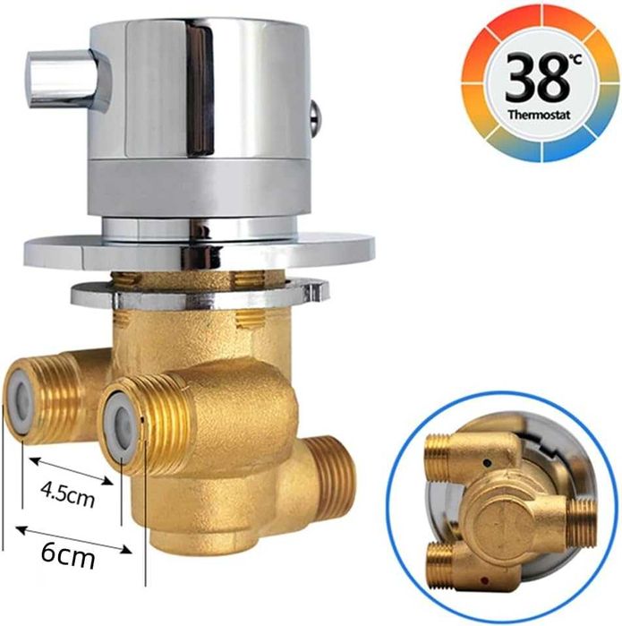 Термостатичен смесител за душ, 3-пътен, месинг, 30–50°C