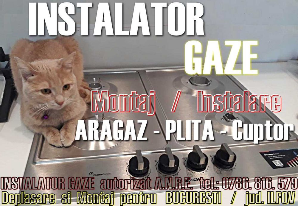 Montaj ARAGAZ PLITA cuptor, sect 1-6 INSTALATOR GAZE Autorizat montare