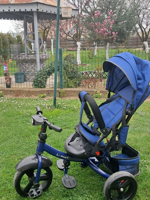 Tricicletă pentru copii, model tip cărucior (3 în 1), foarte practică