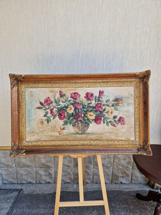 Натюрморт голям антикварен масло платно автор рамка