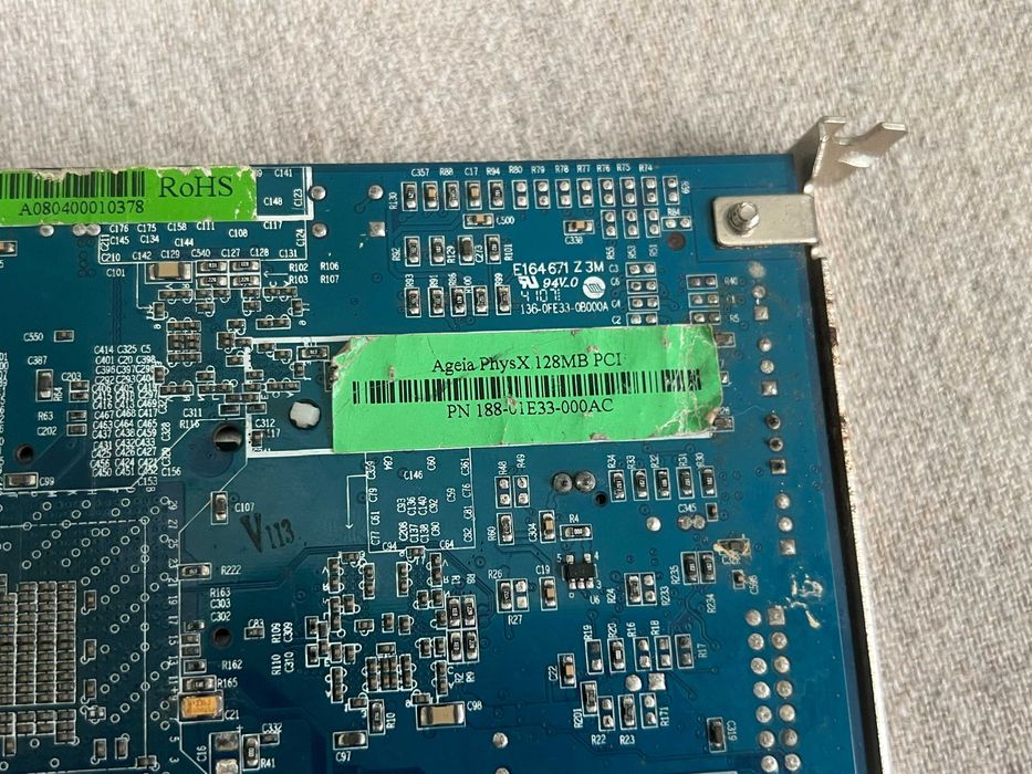 Placă accelerare fizică Ageia PhysX 128MB PCI rară retro gaming