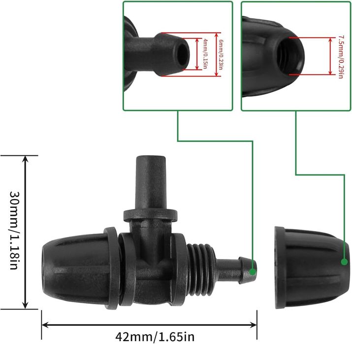 Комплект 40бр Т образни дюзи за капково напояване за 1/4" маркуч