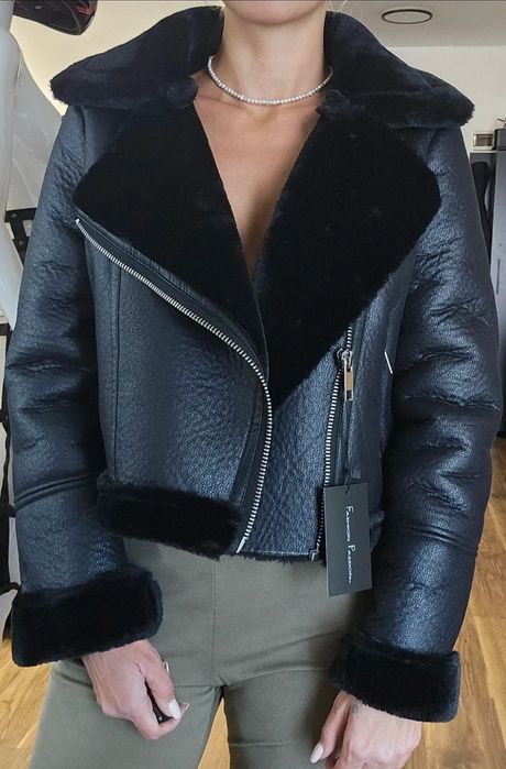 Geaca, Cojoc, Iarna,  Bomber, Piele eco, Blana, Negru, Imblanit, Dama,
