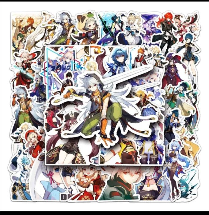 Аниме стикери Genshin Impact 50бр комплект