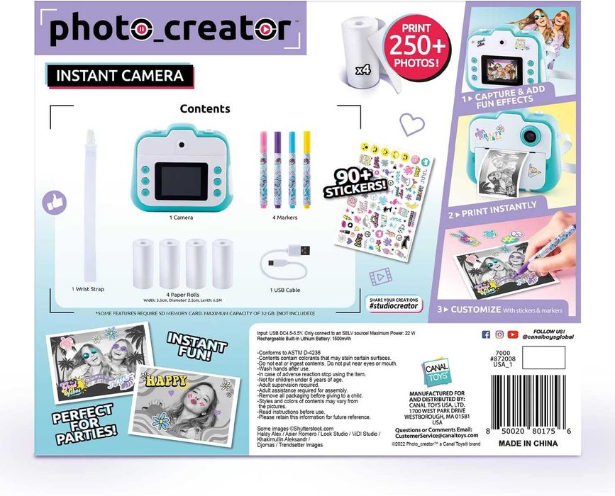 Canal Toys Photo Creator камера за моментално печатане – снимки, селфита и видео – термохартия за 250 снимки – LCD екран. 8+