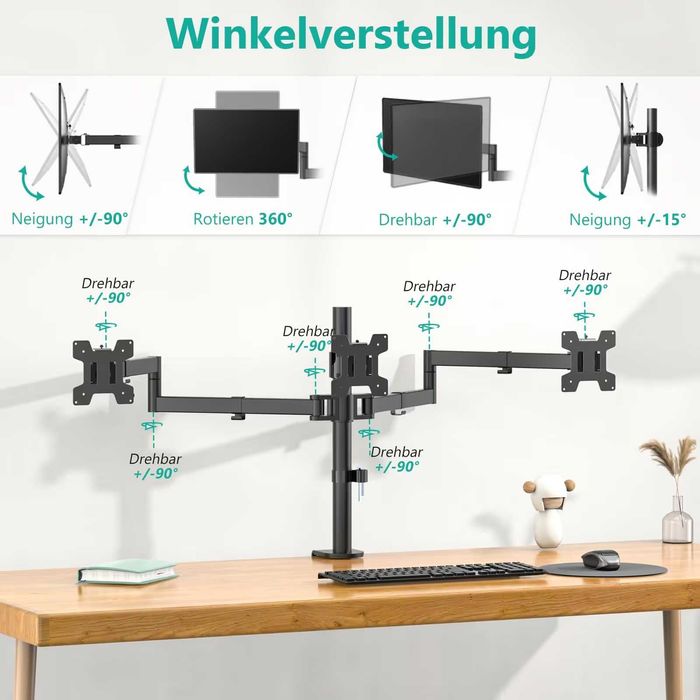 Suport 3 monitoare WALI M003S, 13-27", VESA 75/100