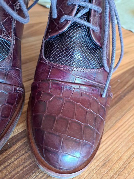 Кожени обувки Zinda, елегантни полуботи с ток, кафяви, естествена кожа