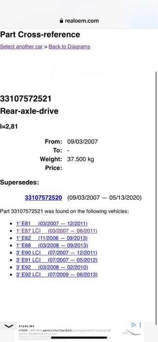 Cardan bmw seria 1 204 cai 123d biturbo piese diferential 2.81 e90 e92