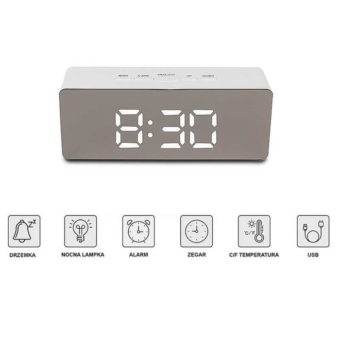 LED Алармен Часовник с Термометър и Огледало 4 в 1