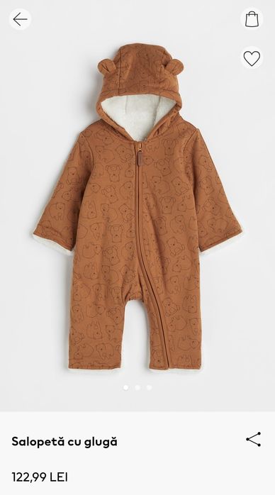 Salopeta bebe H&M cu gluga - captusita - marimea 62