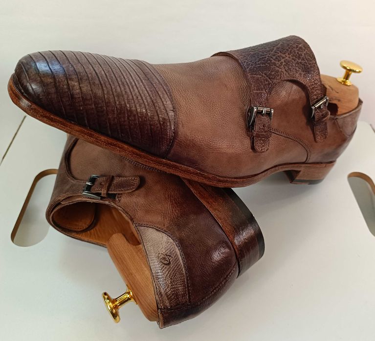 Pantofi monk 42 42.5 43 de lux GREVE NOI lucrati manual piele naturala