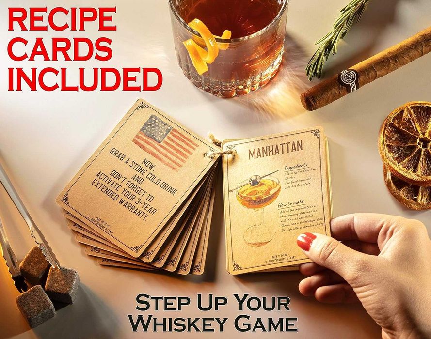 Подарък за мъж Луксозна дървена кутия с чаши за уиски и аксесоари