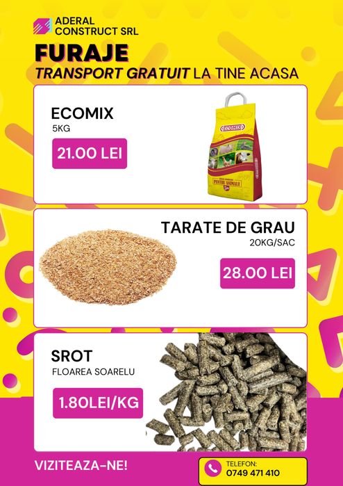 Furaje pentru animale – Ecomix, Tărâțe de grâu, Srot floarea-soarelui