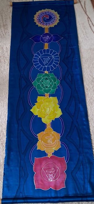 Коприна ръчно рисувано пано със седемте чакри