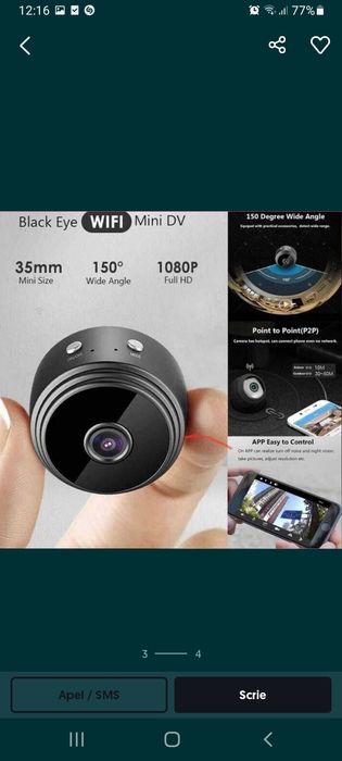 Mini Camera WiFi de Supraveghere, 1080p, Full HD

Night Vision, unghi