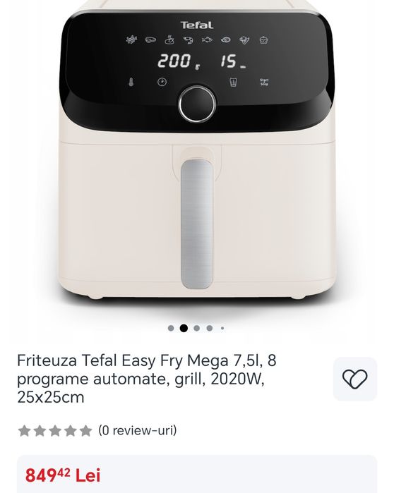 Friteuza cu aer cald Tefal EY855AE0, 7.5 litri, 2020 W, Bej