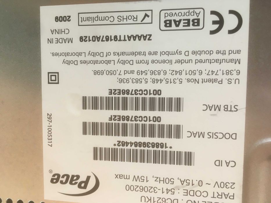 STB Set Top Box UPC/Vodafone marca PACE