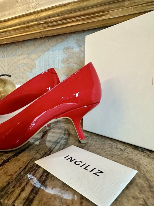 Червени лачени обувки на ток INGILIZ